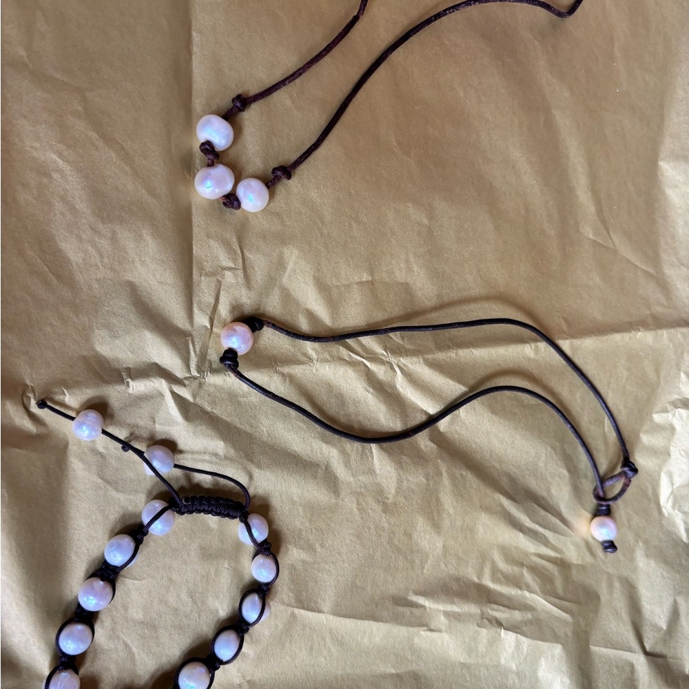 Pearl Beaded Necklace and Bracelet Set